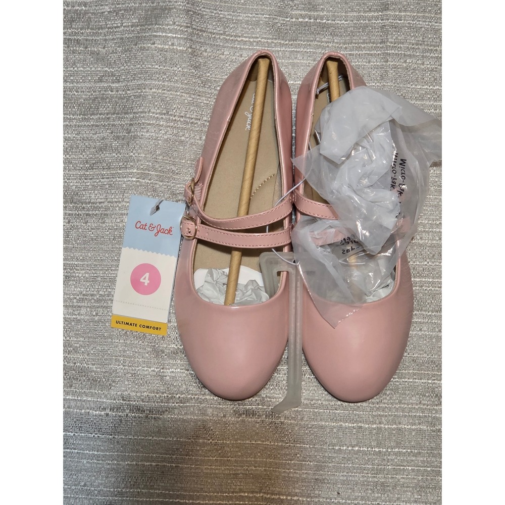 Cat & Jack Girl Pink Mary Jane Double Buckle Strap Dress Shoe Memory Foam Size 4